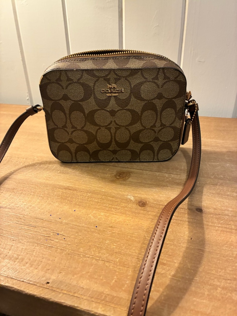 Coach Brown Signature Canvas Crossbody Camera Bag